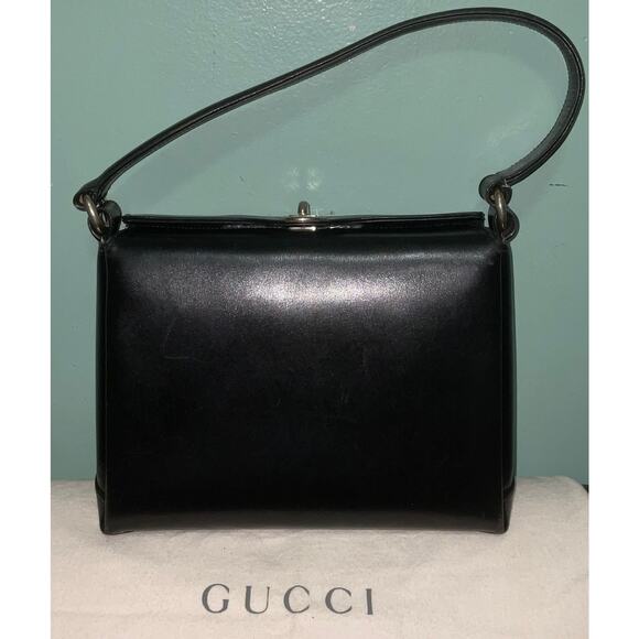 Gucci Vintage Genuine Leather Black One Shoulder Bag W/Dust Bag - Picture 1 of 16